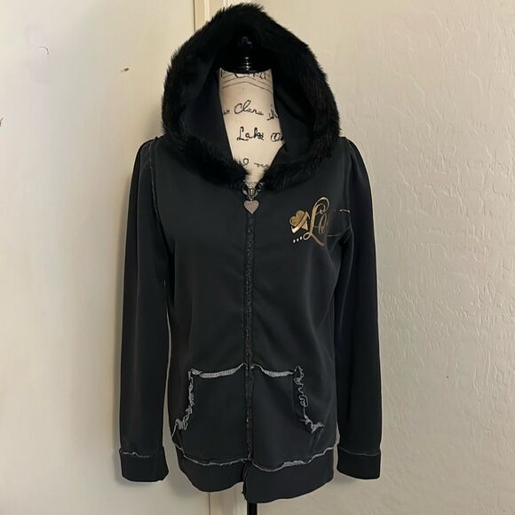 Lost Skate Faux Fur Zipper Closure Pockets Hoodie Sweatshirt Casual - Picture 1 of 11